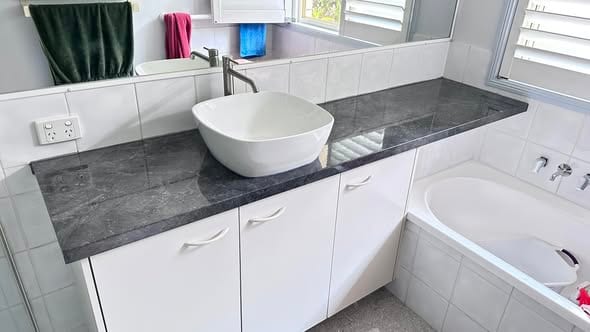 After: Bathroom Vanity Refresh — Stone Top And Vessel Basin